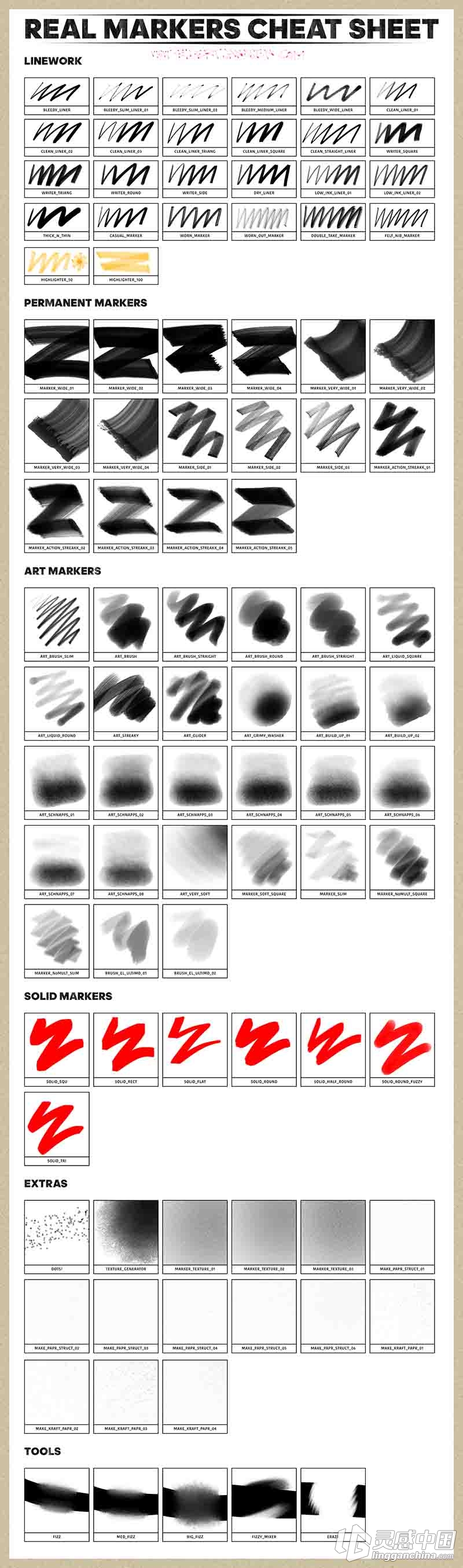 马克笔PS笔刷 REAL MARKERS FOR PHOTOSHOP [附演示视频]  灵感中国网 www.lingganchina.com