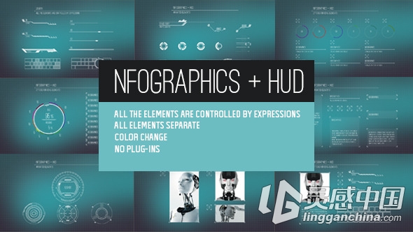 信息图标界面动画展示AE模板 Videohive Infographics + HUD  灵感中国网 www.lingganchina.com