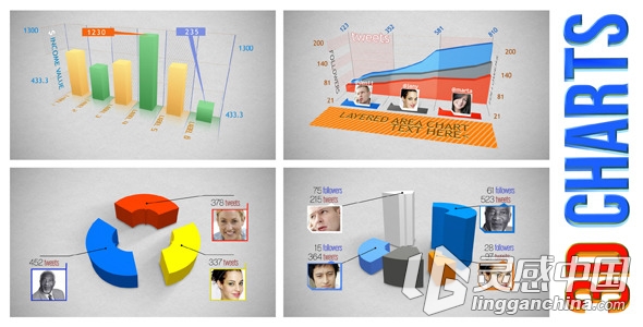 三维立体数据表数据图表格柱状图AE模板 Videohive 3D Charts  灵感中国网 www.lingganchina.com