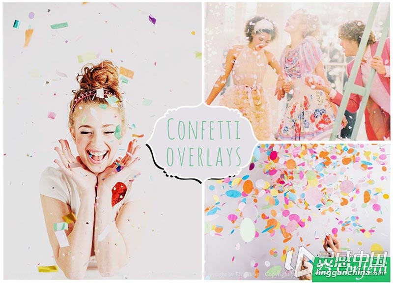 25张高清五彩纸屑叠加合成素材 25 Confetti Photoshop Overlays  灵感中国网 www.lingganchina.com