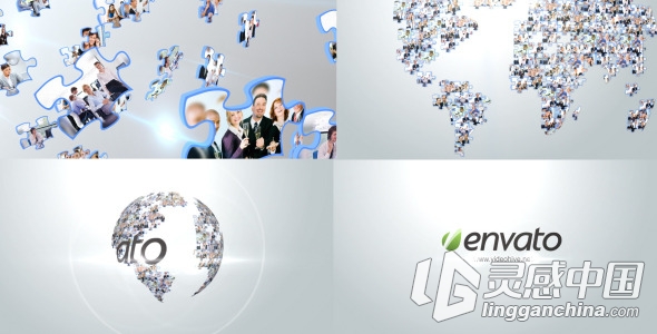 世界地图拼图变换公司标志动画AE模板Videohive Corporate Puzzles World  灵感中国网 www.lingganchina.com