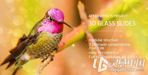 优雅玻璃质感相册动画AE模板 Videohive Glass Slides 3D  灵感中国网 www.lingganchina.com