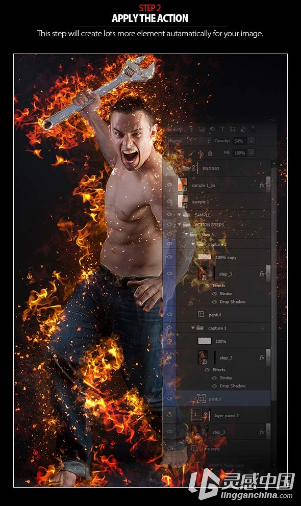 超酷火焰火苗烟雾PS动作 Real Burn Photoshop Action(附视频教程)  灵感中国网 www.lingganchina.com