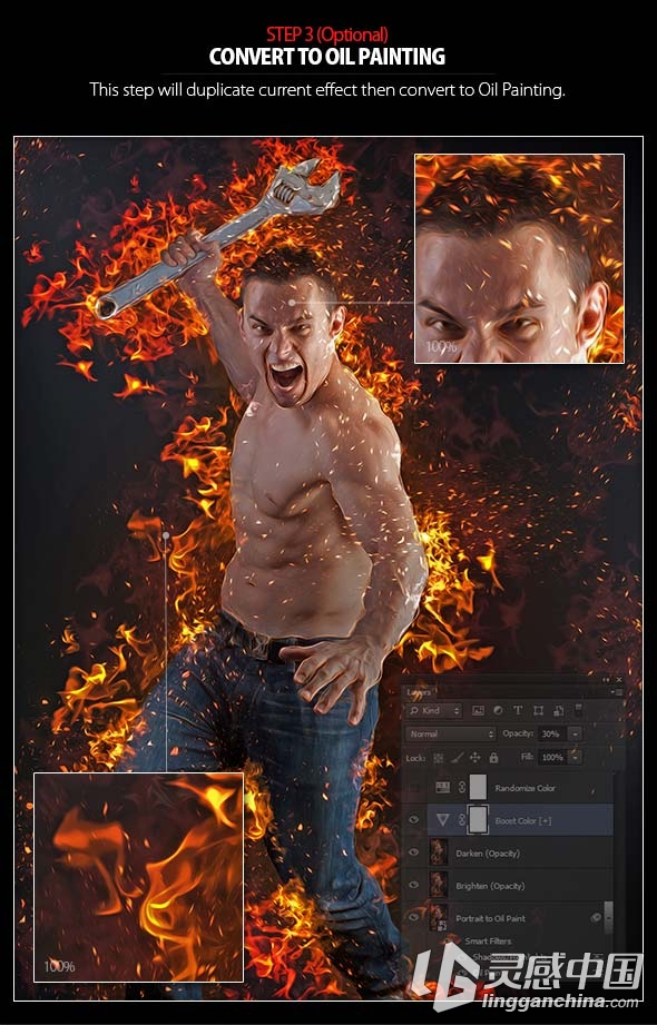 超酷火焰火苗烟雾PS动作 Real Burn Photoshop Action(附视频教程)  灵感中国网 www.lingganchina.com