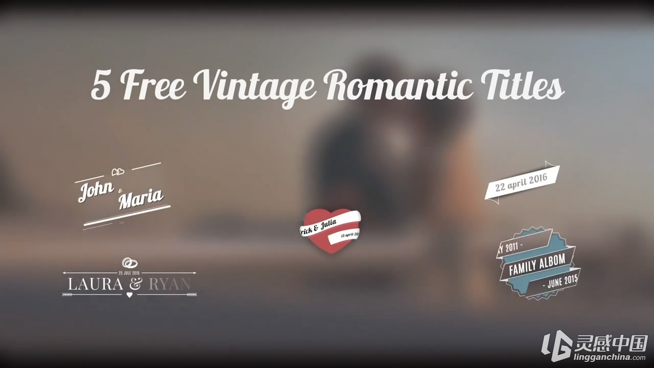 复古婚礼标题文字展示AE模板 Videohive 5 Vintage Wedding Titles  灵感中国网 www.lingganchina.com