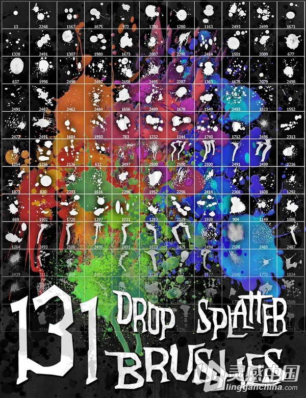 Ron's颜料水墨水彩液体飞溅特效笔刷 Drop Splatter Brushes  灵感中国网 www.lingganchina.com