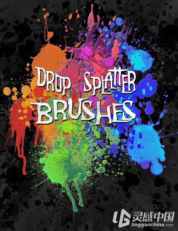 Ron's颜料水墨水彩液体飞溅特效笔刷 Drop Splatter Brushes  灵感中国网 www.lingganchina.com