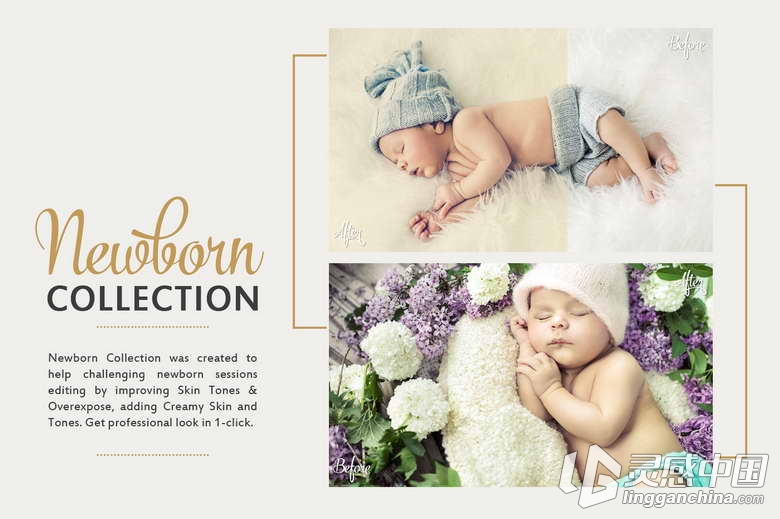 新生儿婴儿摄影后期润饰调色动作及ACR预设 Newborn Photoshop Actions  灵感中国网 www.lingganchina.com