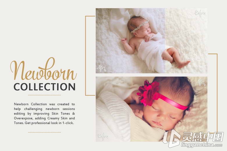 新生儿婴儿摄影后期润饰调色动作及ACR预设 Newborn Photoshop Actions  灵感中国网 www.lingganchina.com