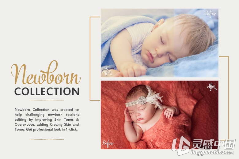 新生儿婴儿摄影后期润饰调色动作及ACR预设 Newborn Photoshop Actions  灵感中国网 www.lingganchina.com