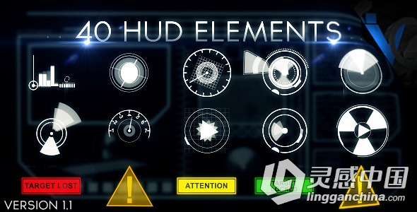 Hud元素特效动画AE模板 Videohive Hud Elements 40  灵感中国网 www.lingganchina.com