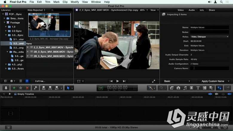 Final Cut Pro X声音同步技术训练视频教程 Final Cut Pro X Guru Sync Sound Workflow  灵感中国网 www.lingganchina.com