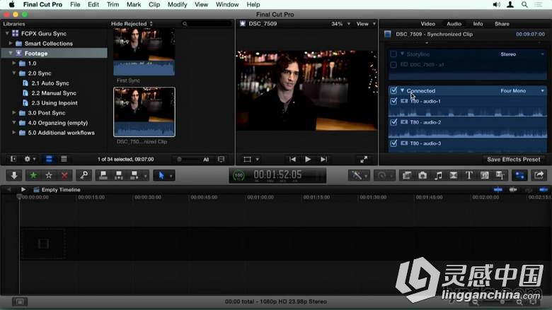 Final Cut Pro X声音同步技术训练视频教程 Final Cut Pro X Guru Sync Sound Workflow  灵感中国网 www.lingganchina.com