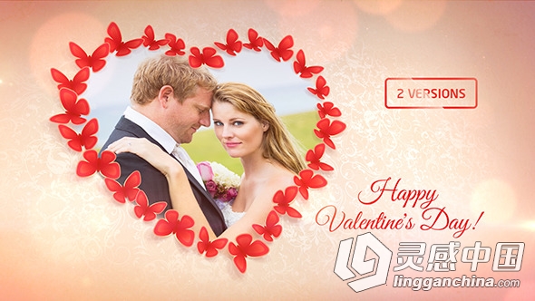 甜蜜情人节心形动画AE模板Videohive Sweet Butterflies Valentine\'s Day Card  灵感中国网 www.lingganchina.com