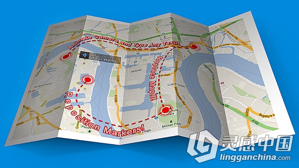 地图指引坐标引导展示动画AE模板 Videohive Map Mockup  灵感中国网 www.lingganchina.com