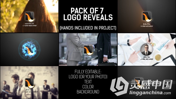 手势拼接涂抹Logo演绎动画AE模板 Videohive Pack of Hand Logo  灵感中国网 www.lingganchina.com