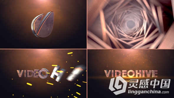 震撼旋转菱形Logo演绎动画AE模板 Videohive Cinematic Tunnel Logo Text Reveal  灵感中国网 www.lingganchina.com