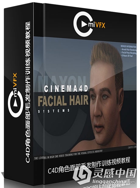 C4D角色面部毛发制作训练视频教程 cmiVFX Cinema 4D Facial Hair Grooming  灵感中国网 www.lingganchina.com