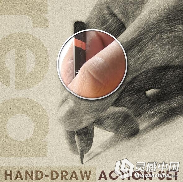 极品手绘-PS真实的手绘效果动作包 Realistic Hand Draw Generator Action Set  灵感中国网 www.lingganchina.com