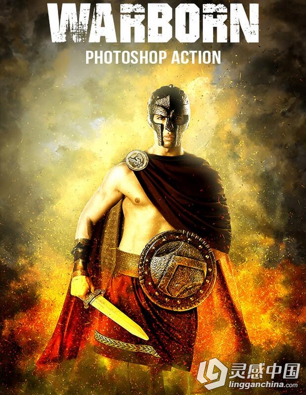 电影特效焰火烟雾PS动作 Warborn Photoshop Action 附操作视频教程  灵感中国网 www.lingganchina.com