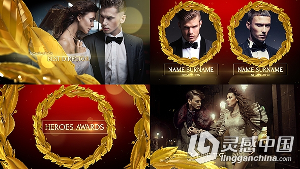 时尚大气绚丽金色颁奖典礼AE模板 Videohive Heroes Awards  灵感中国网 www.lingganchina.com