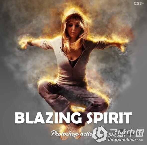 火焰燃烧PS特效动作 Fire Photoshop Action v1.01 附操作视频教程  灵感中国网 www.lingganchina.com