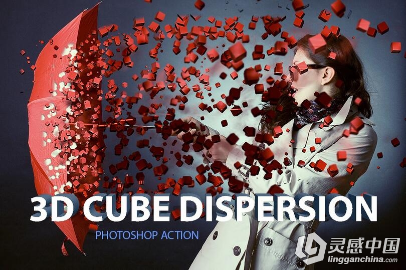 惊人的3D立方体颗粒分散动作 3D Cube Dispersion 附视频教程  灵感中国网 www.lingganchina.com