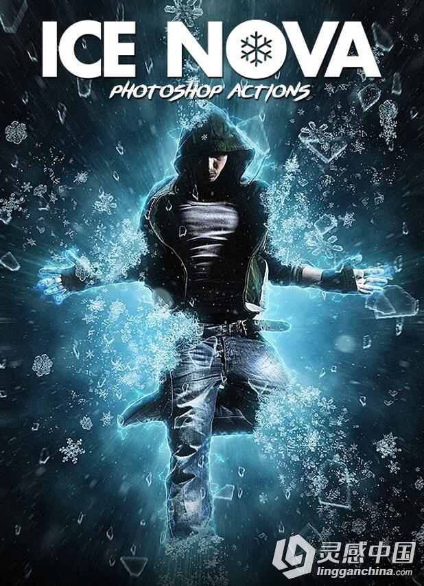 雪花冰块飞溅PS动作 Ice Nova - Photoshop Action 附操作演示教程  灵感中国网 www.lingganchina.com