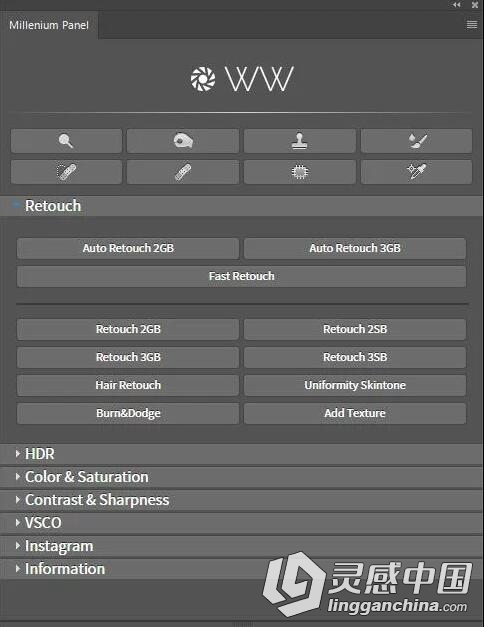 PS磨皮美白与VSCO+Instagram胶片调色扩展 Millenium Photoshop Panel  灵感中国网 www.lingganchina.com