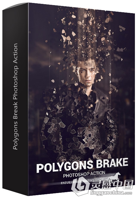 晶格化玻璃碎片分散动作 Polygons Break Photoshop Action 附教程  灵感中国网 www.lingganchina.com