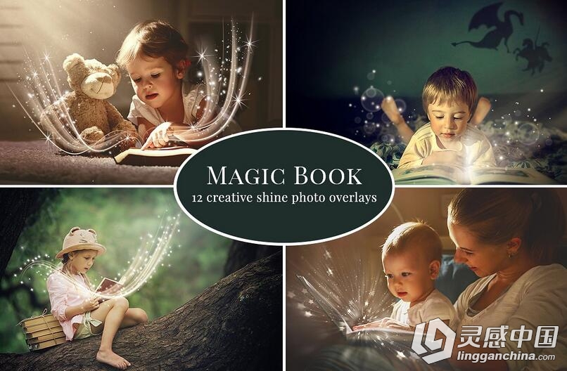 5K高清魔法光效叠加合成素材 Magic Book photo overlays  灵感中国网 www.lingganchina.com