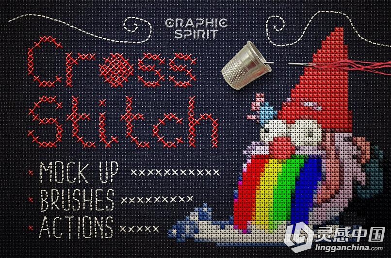 针织品十字绣PS特效动作 Cross Stitch Photoshop Action  灵感中国网 www.lingganchina.com