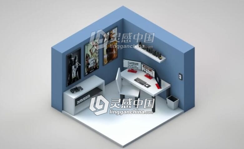 C4D等距桌椅制作视频教程Isometric Desk and Chair Cinema 4D Tutorial  灵感中国网 www.lingganchina.com