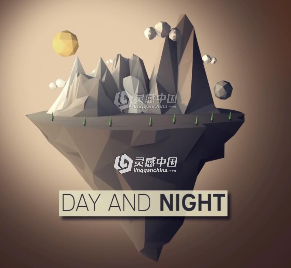 C4D低面体风格山体制作视频教程 Low Poly Floating Island Cinema 4D Tutorial  灵感中国网 www.lingganchina.com