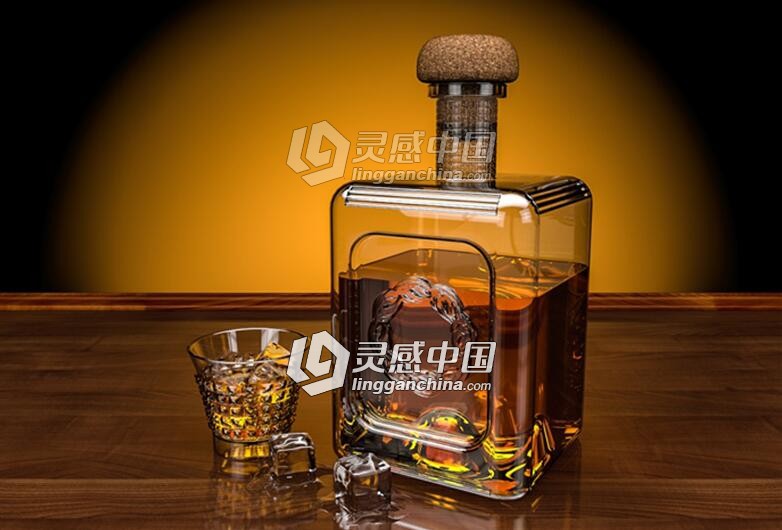 C4D威士忌酒瓶冰块建模材质渲染视频教程 Whisky Scene Cinema 4D Tutorial  灵感中国网 www.lingganchina.com