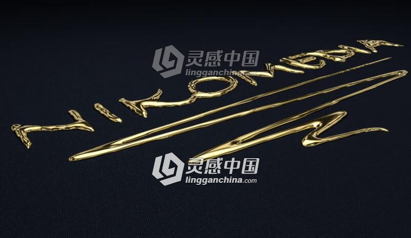 C4D金色液体流动文字建模材质渲染视频教程 Liquid Gold Cinema 4D Tutorial  灵感中国网 www.lingganchina.com