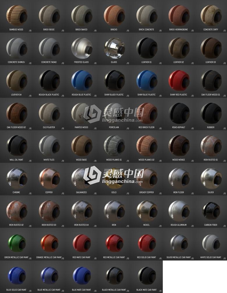 61款C4D材质球合集 Cinema 4D Material Pack 内附安装使用视频教程  灵感中国网 www.lingganchina.com