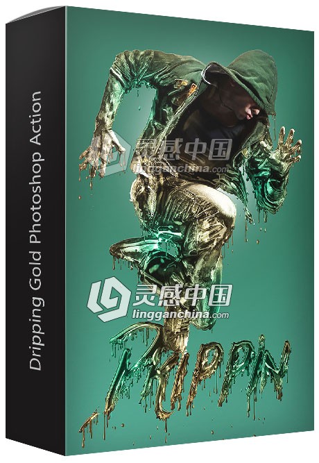 极品金色流体PS动作Dripping Gold Photoshop Action 附视频教程  灵感中国网 www.lingganchina.com