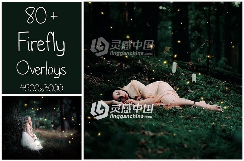 80张高清唯美萤火虫荧光蝴蝶叠加合成素材 80+ Firefly Overlays  灵感中国网 www.lingganchina.com