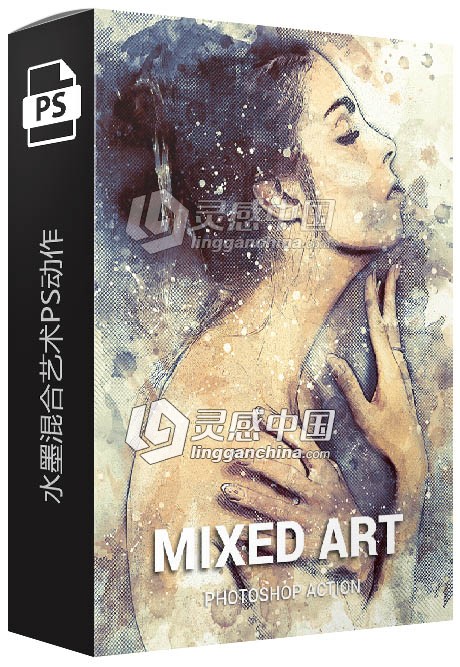 水墨混合艺术PS动作 Mixed Art Photoshop Action 附视频教程  灵感中国网 www.lingganchina.com