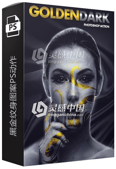 黑金纹身图案PS动作 Golden Dark Photoshop Action  灵感中国网 www.lingganchina.com