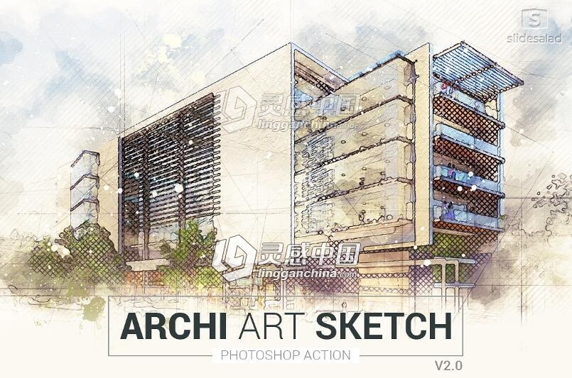 建筑艺术素描草图PS动作 Archi Art Sketch Photoshop Action V2 附教程  灵感中国网 www.lingganchina.com