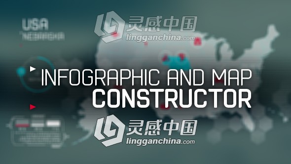 科技感信息图表数据地图HUD展示动画AE模板 infographic and map constructor  灵感中国网 www.lingganchina.com