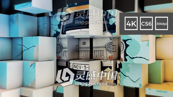 漂亮的3D立方体墙视频展示效果AE模板 3D Cubes Wall Slideshow in 4K  灵感中国网 www.lingganchina.com