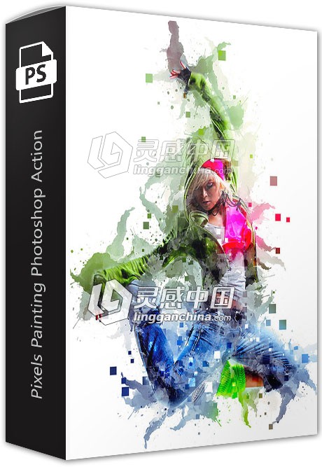 水彩像素绘画PS动作 Pixels Painting Photoshop Action  灵感中国网 www.lingganchina.com