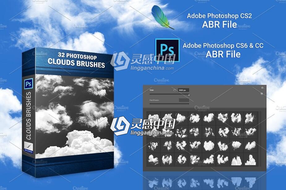 高分辨率白云云彩PS笔刷 32 Photoshop Clouds Brushes  灵感中国网 www.lingganchina.com