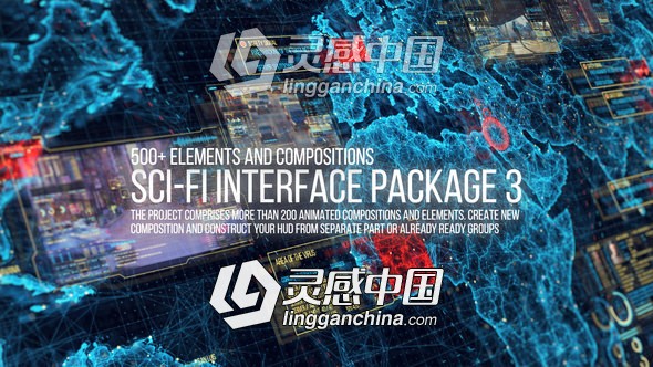 500种高科技军事界面HUD动态元素包AE模板 Sci-fi Interface HUD Package 3  灵感中国网 www.lingganchina.com