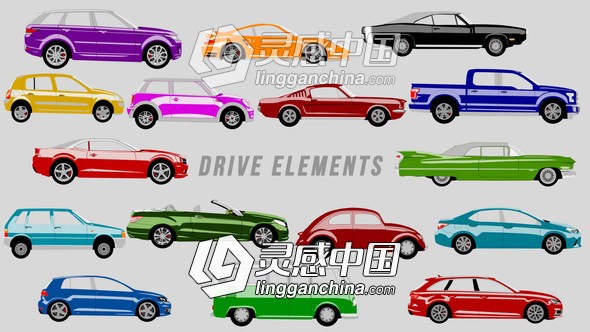 卡通汽车小轿车动画元素AE模板 Videohive Drive Elements 21624301  灵感中国网 www.lingganchina.com