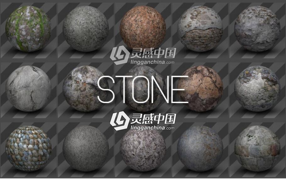 53组C4D石头材质球合集 Stone Textures for Cinema 4D  灵感中国网 www.lingganchina.com