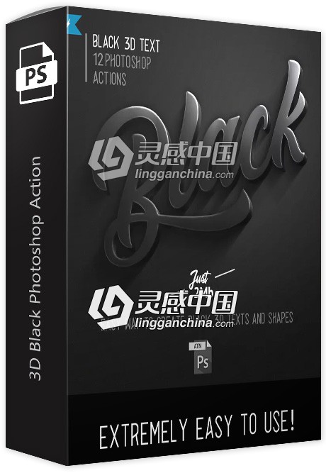 超酷3D立体电影标题PS动作 3D Black Photoshop Action 附视频教程  灵感中国网 www.lingganchina.com